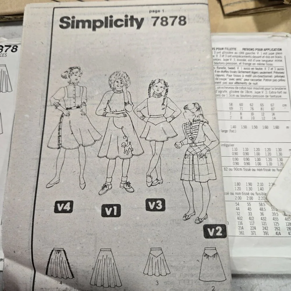 Simplicity 7878 sewing pattern Girls skirts full poodle 80s 10-12-14 CUT